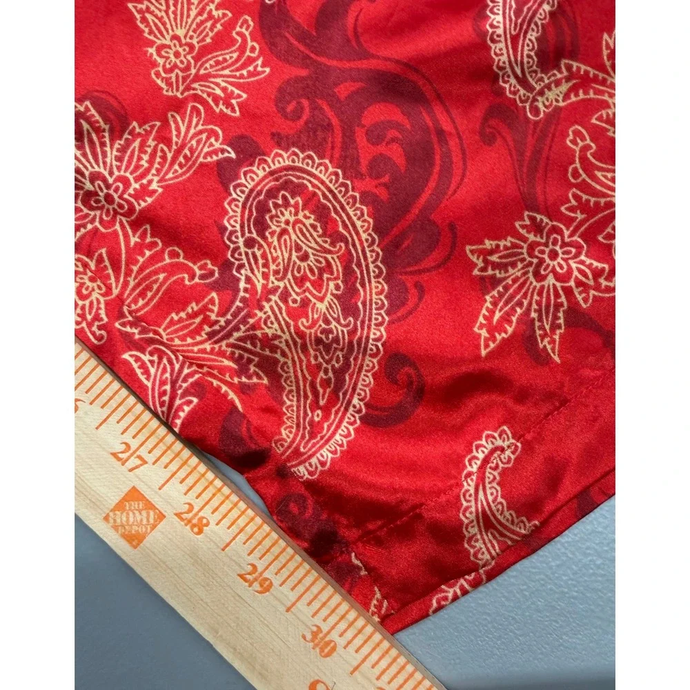 Morgan Taylor Intimates Red Paisley Satin Pajama Set Women Small Long Sleeve 2Pc